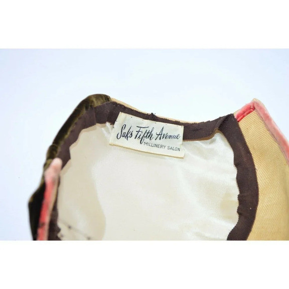 1950s Brown Velvet Beige Straw Netted Fascinator - Picture 5 of 7